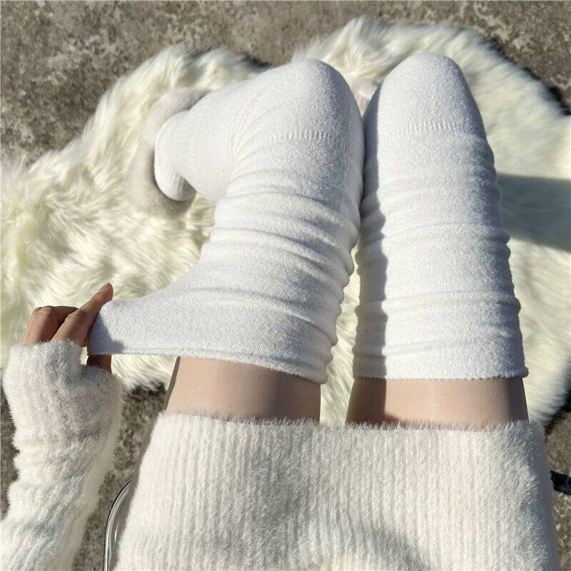过膝袜子女春秋季白色长筒加长防滑保暖袜套护腿配靴子冬季堆堆袜