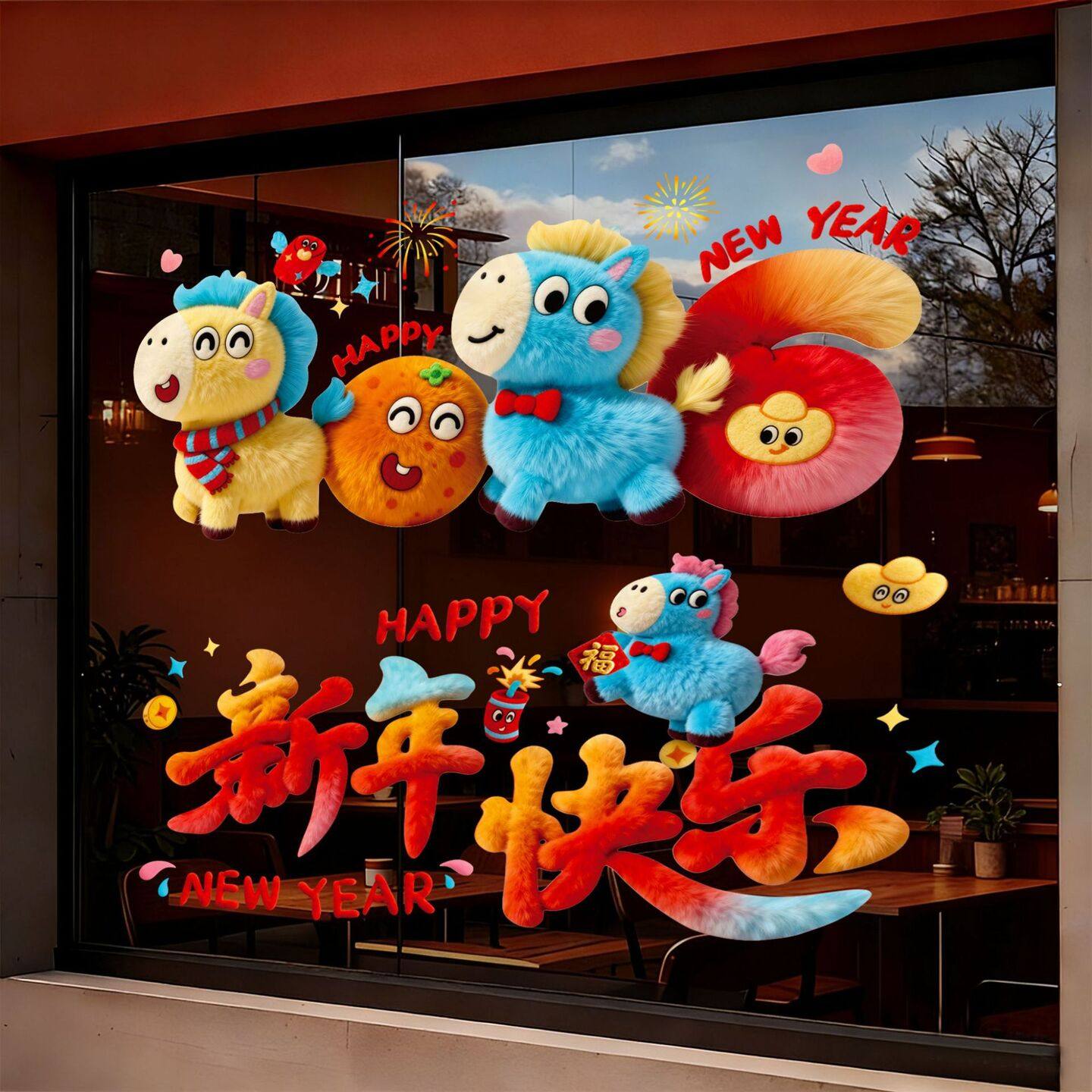 2026新年过年贴纸窗花5D毛绒卡通玻璃贴马年静电贴橱窗元旦布置,节庆用品/礼品,喜字/剪纸/贴纸,淘宝优惠券,粉丝福利购,淘宝优惠卷