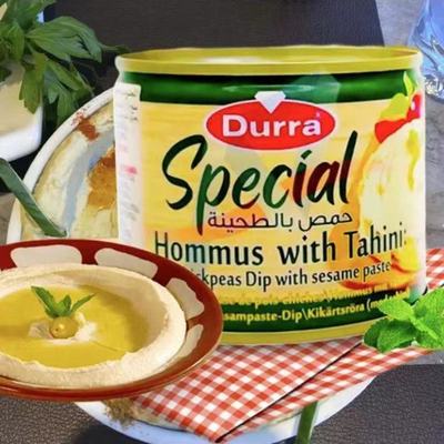 进口鹰嘴豆泥hummus三角豆罐头中东食品胡姆斯酱humus阿拉伯DURRA