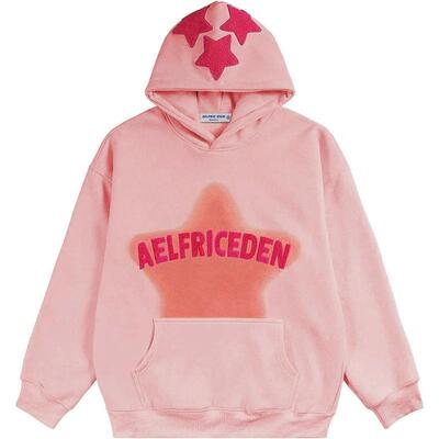 Womens Hoodies Pink Star Print Hoodie Unisex Oversized