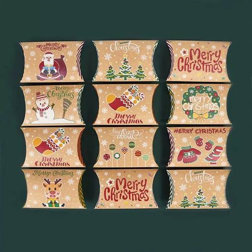 10pcs Christmas Pillow Shape Candy Box Christmas Decoration