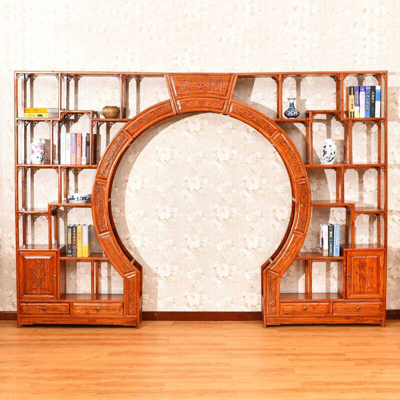 博古架实木中式仿古伸缩方门玄关古董架展示柜 多宝阁隔断月洞门