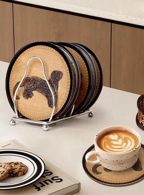 办公室餐桌杯垫复古防滑置物水杯垫桌面装饰摆件亚克力圆形隔热垫