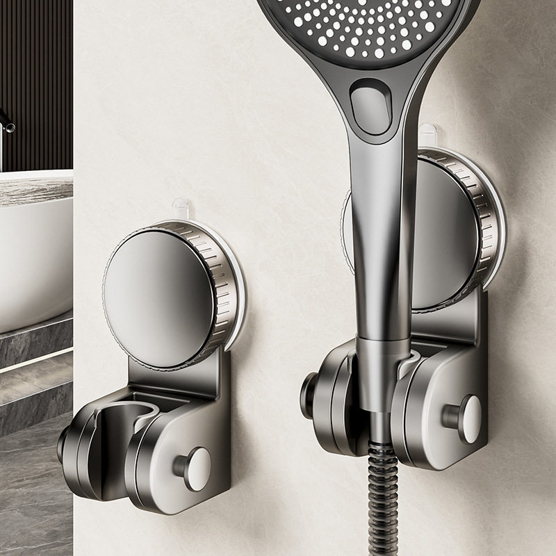 枪灰色吸盘花洒底座浴室淋浴房可调节挂架免打孔强力吸盘喷头支架