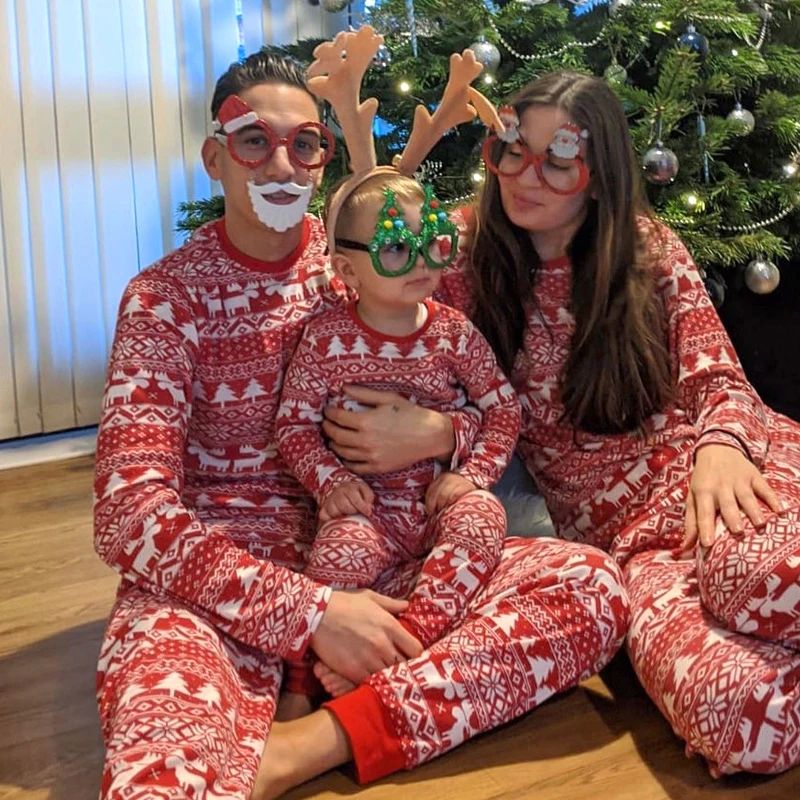 Christmas Family Matching Pajamas Outfits Set Classic Elk Re