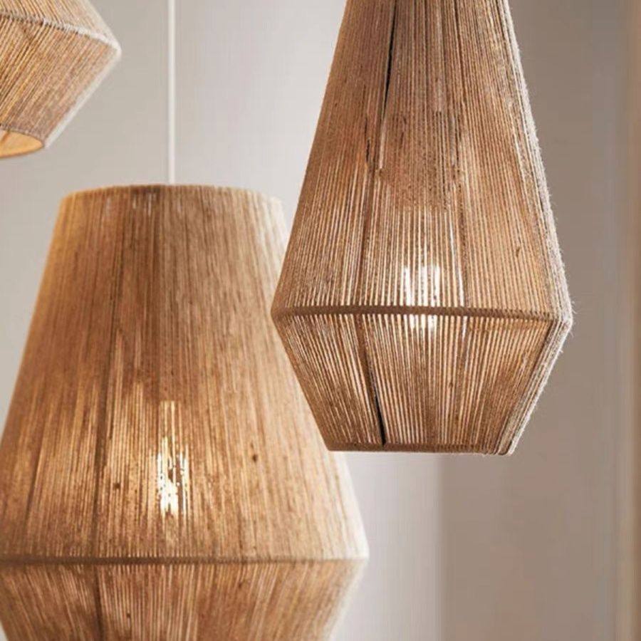 日式吊灯侘寂风创意个性餐厅民宿吧台卧室阳台复古手工编织藤艺灯