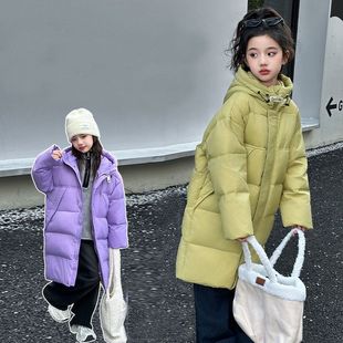 女童中长款羽绒服加厚2024秋冬新款儿童中大童男孩过膝连帽外套潮