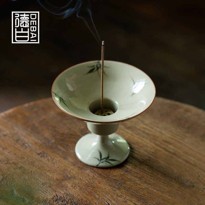德白纯手绘筱竹高足线香香炉高端陶瓷香插家用室内沉香檀香熏香炉,家居饰品,香薰炉,淘宝优惠券,粉丝福利购,淘宝优惠卷
