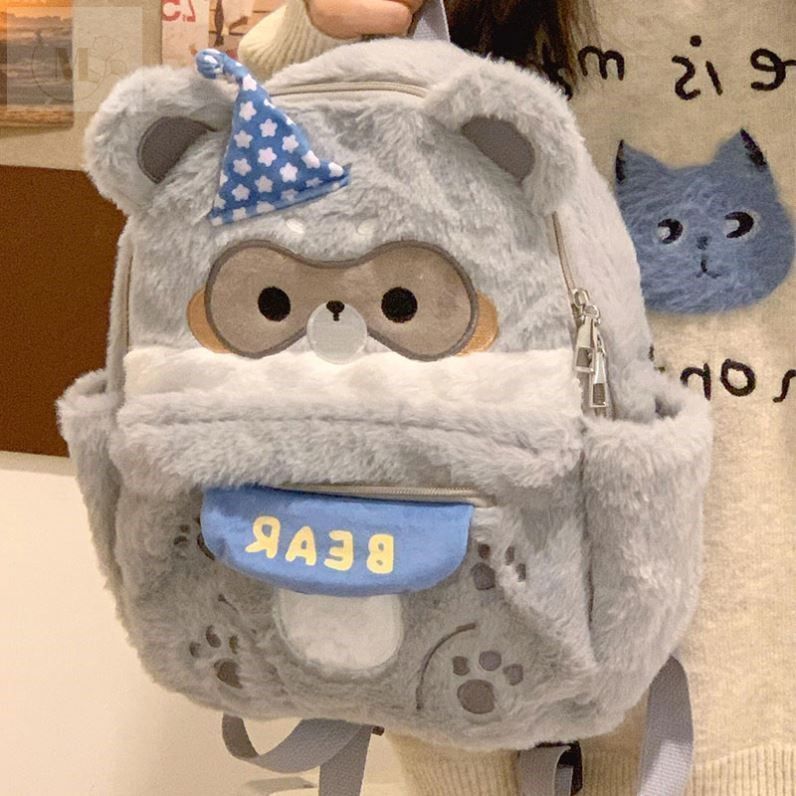 小熊毛绒双肩包秋冬可爱卡通背包