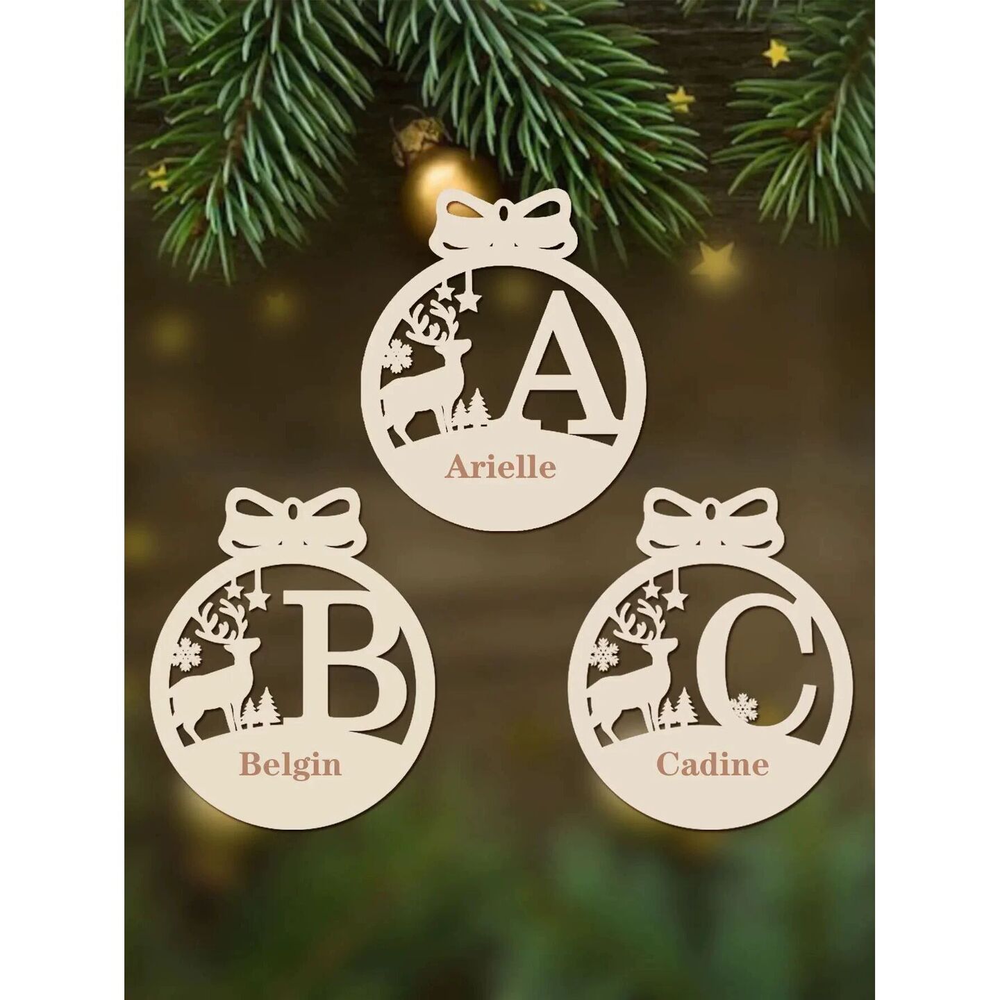 Personalized Wood Snowflake Ornaments Custom Name Initial Ch