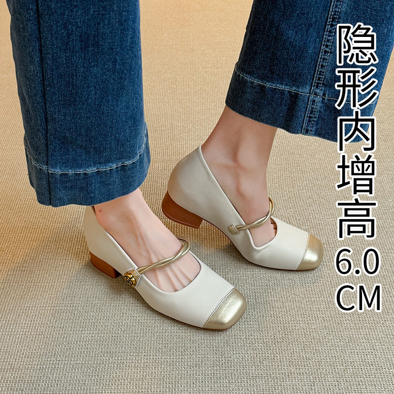 小码高跟鞋真羊皮内增高6cm金色方头单鞋小脚32码真羊皮内增高6cm,女鞋,浅口单鞋,淘宝优惠券,粉丝福利购,淘宝优惠卷