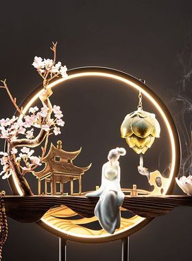 禅意摆件倒流香炉家用室内熏香炉灯圈客厅茶桌玄关檀香沉香炉礼品