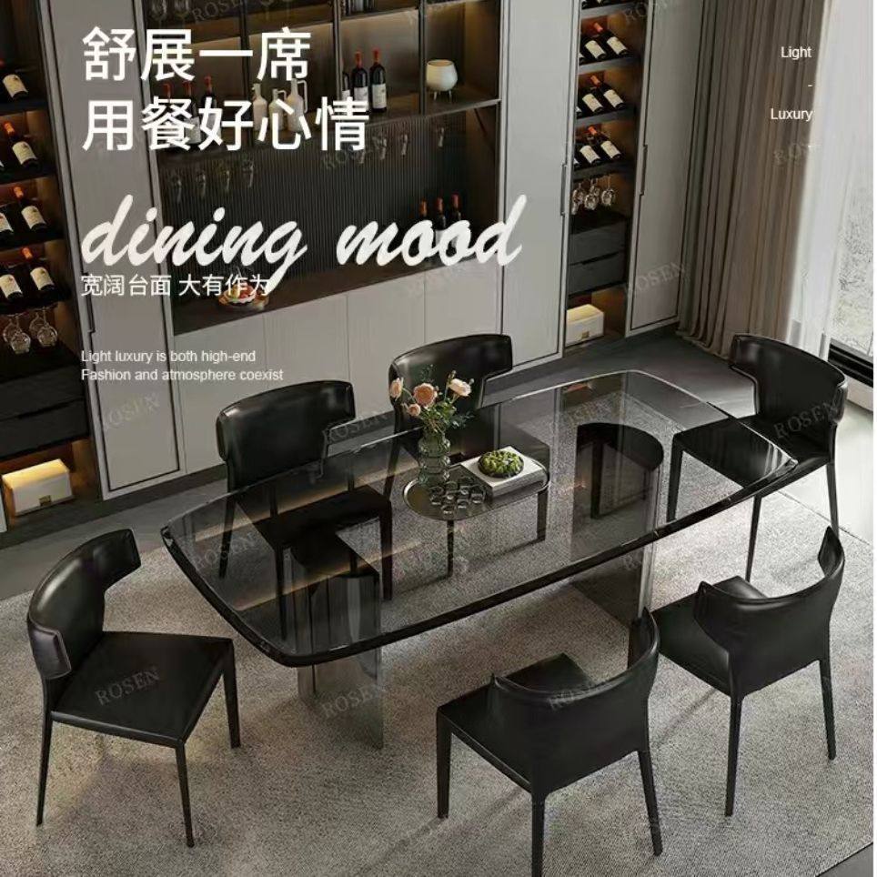 意式极简新款钢化玻璃餐桌家用小户型饭桌长方形不锈钢轻奢餐桌椅,住宅家具,板木餐桌,淘宝优惠券,粉丝福利购,淘宝优惠卷