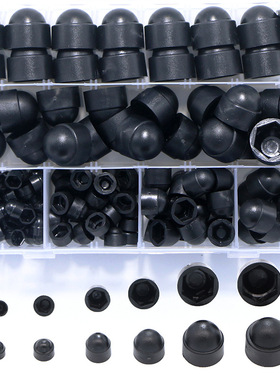 145pcs黑色六角螺母盖套装注塑盖型螺丝保护帽M4-M12螺栓防尘盖帽