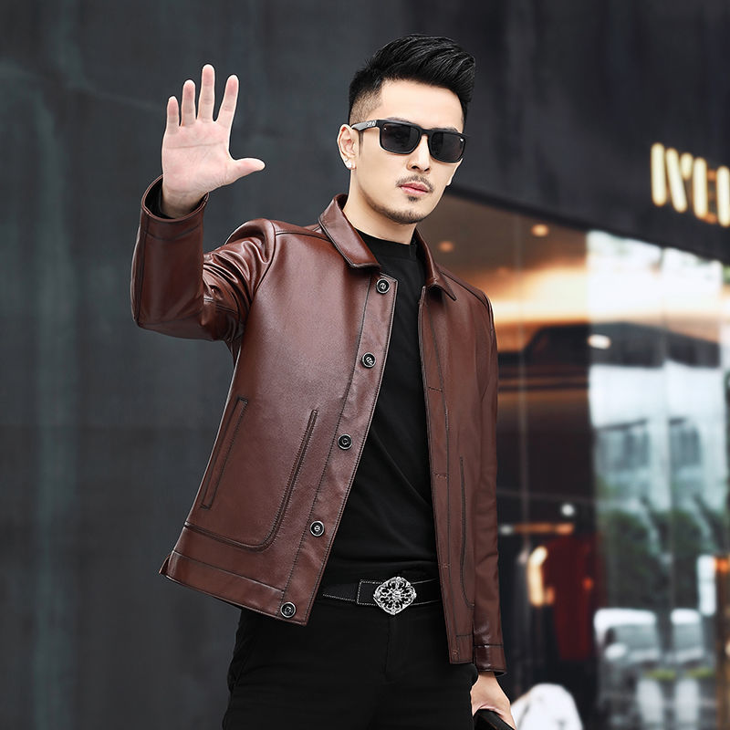 2025秋冬新款头层牛皮真皮皮衣男士短款翻领夹克商务休闲单皮外套