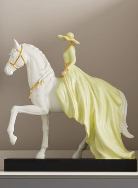 ins风公主骑马人物摆件北欧风玄关客厅电视柜奢艺术雕塑乔迁礼物