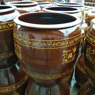 加厚土陶厨房大水缸储水发酵养鱼缸腌菜缸睡莲缸米缸印花家用无铅