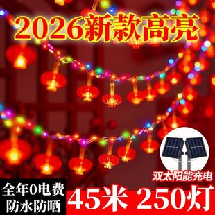 2026新款双太阳能七彩变色灯LED户外防水防寒新年装饰灯五彩灯笼