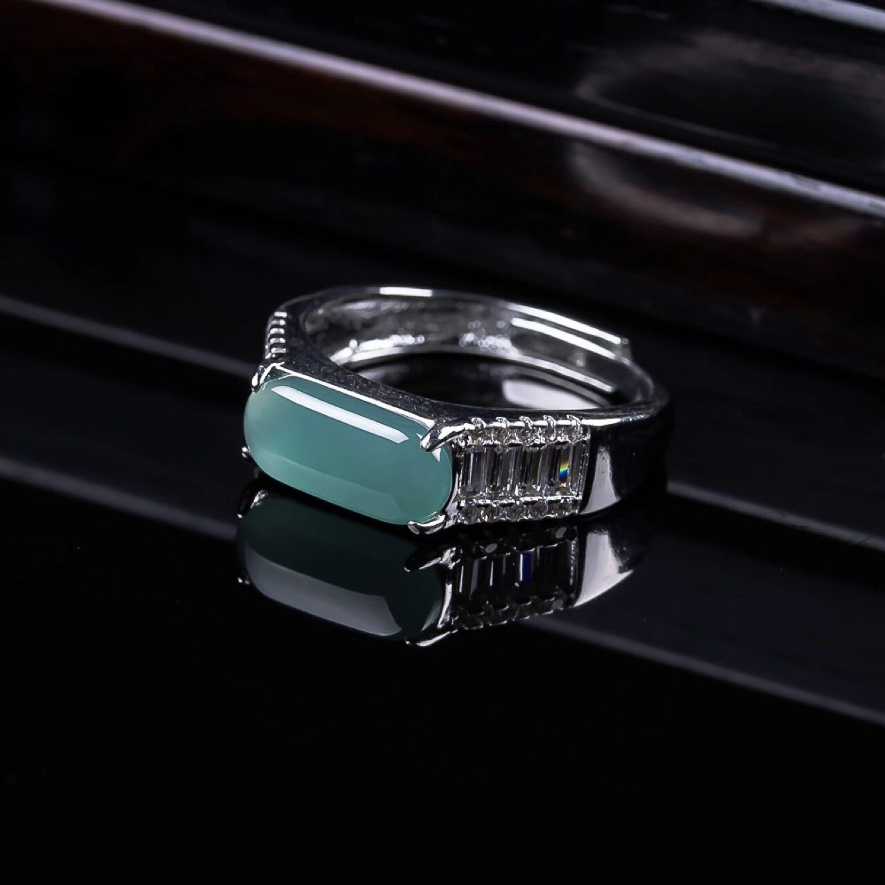 天然翡翠蓝水A货镶嵌戒指男士女款冰种挂件饰品首饰珠宝玉器