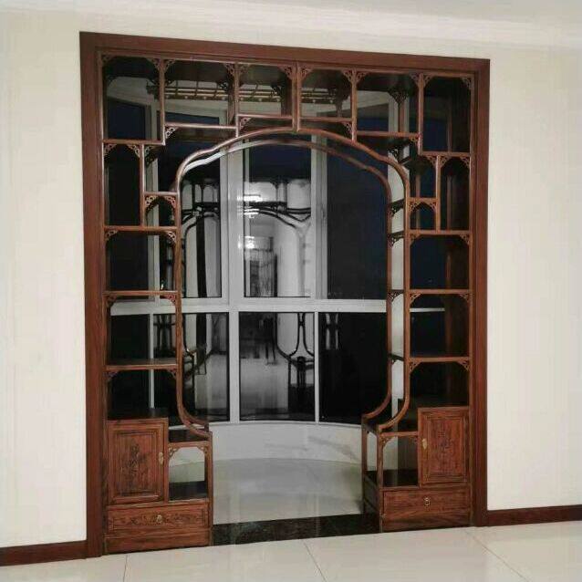 新中式月亮门博古架拱门隔断实木玄关展示柜多宝阁客厅定制月洞门