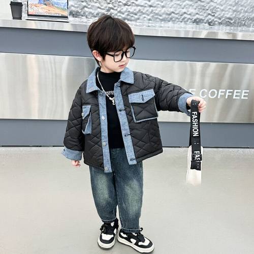 男童加厚外套秋冬款2023新款儿童帅气夹棉上衣小宝宝冬装薄款棉服