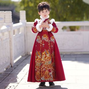 男童冬装加绒明制汉服儿童新年古装过年小男孩拜年服加厚唐装冬季