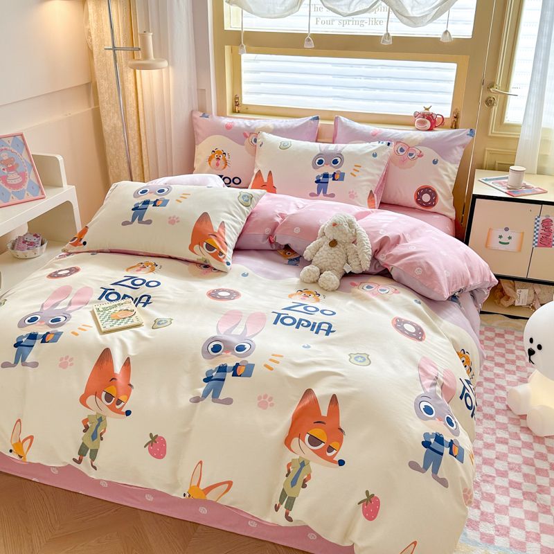 疯狂动物城纯棉四件套全棉床上用品儿童女被套宿舍床单三件套床笠