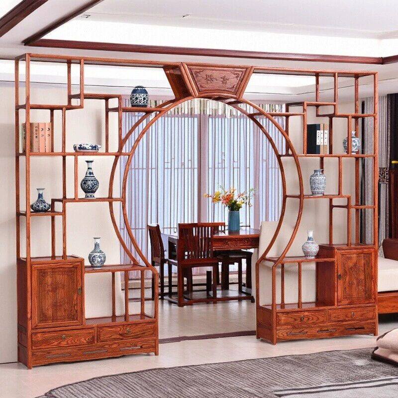 月洞门博古架实木新中式古董架客厅多宝阁隔断展示柜玄关拱门定制
