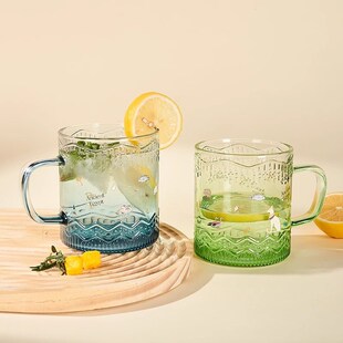 大英博物玻璃杯浮雕水杯茶杯情侣对杯渐变色杯子女生闺蜜生日礼物