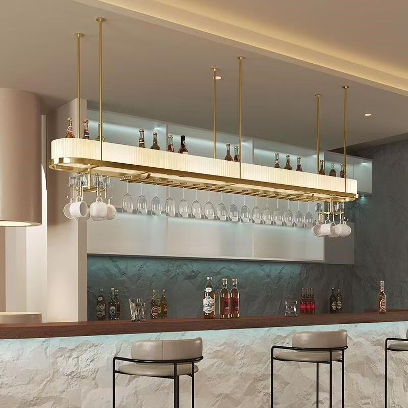 轻奢吧台酒架吊架悬挂玻璃酒柜吊柜发光吊杯架红酒杯倒挂式置物架