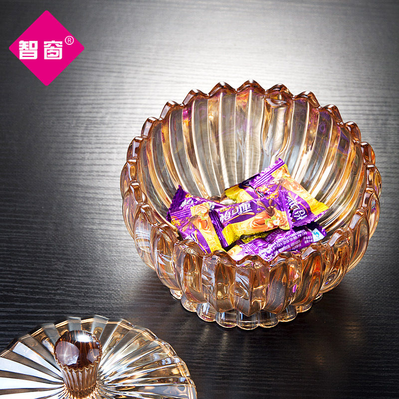 家用无铅水晶玻璃水果盘欧式客厅干果盘创意高脚带盖果盘茶几