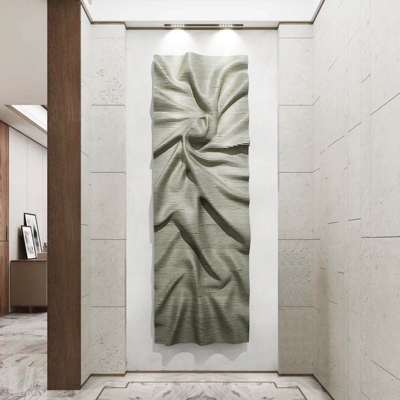 入户玄关过道壁画竖版立体木雕挂画大气抽象褶皱酒店样板间装饰画
