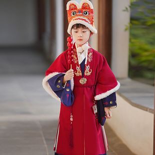 明制汉服男童冬季加绒男童明制汉服儿童男孩男宝宝中国风拜年服过