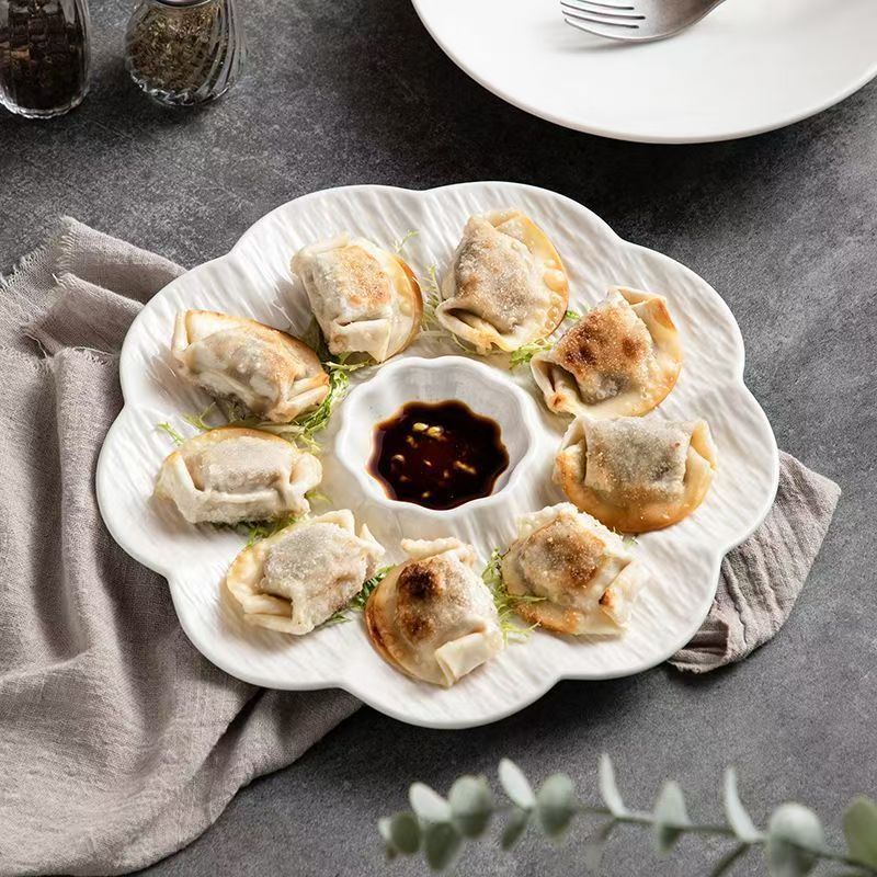 饺子盘带蘸料碟盘子盘创意塑料醋碟水饺盘专用分格盘虾菜盘薯条盘