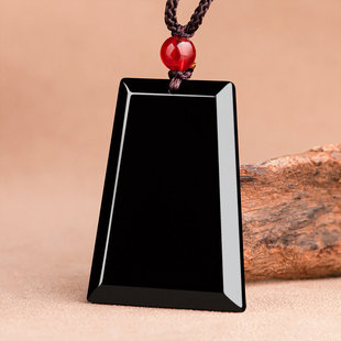 天然A货翡翠墨玉无事牌玉石吊坠时尚高档男士挂件女款玉坠四会