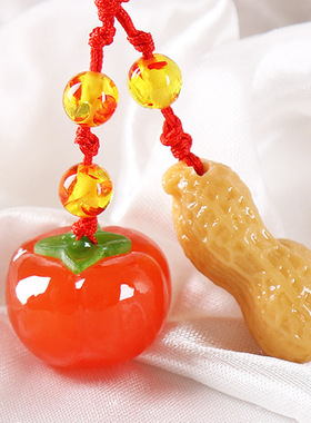 柿子造型树脂挂件 好柿会花生创意钥匙扣 趣味节庆送礼挂饰