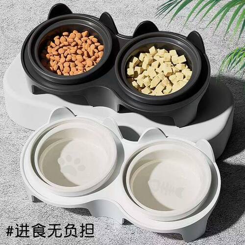 猫碗环保猫食盆猫咪饭碗双碗斜口狗狗碗喝水喂食碗保护颈椎防打翻