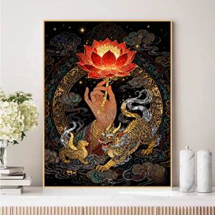 敦煌古韵佛手莲花数字油画2025新款手工diy填充寓意好丙烯装饰画