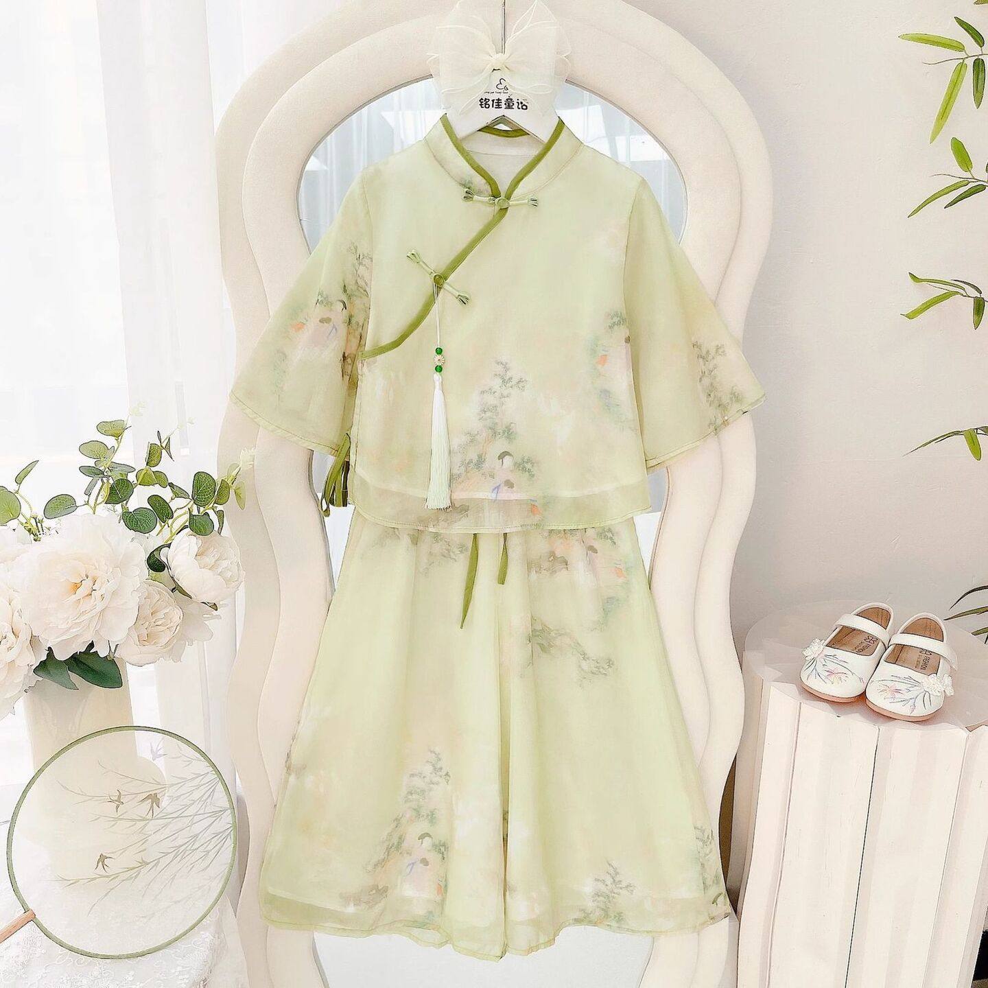 女童汉服套装2024夏季新款儿童新中式唐装国风小女孩阔腿裤两件套