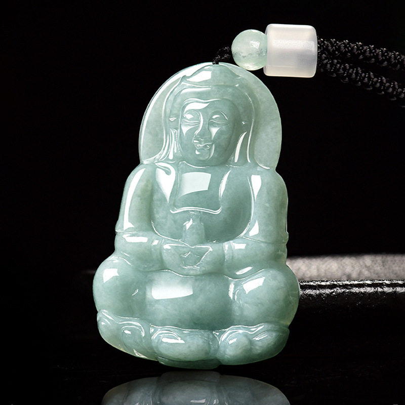天然缅甸A货翡翠净瓶观音玉石吊坠挂件冰种玉佩男士项链女款