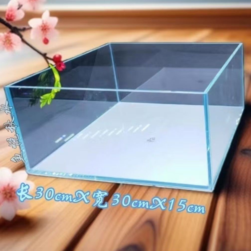 超白溪流缸南美原生桌面迷你缸螃蟹乌龟专用 方形缸 超矮定制方缸