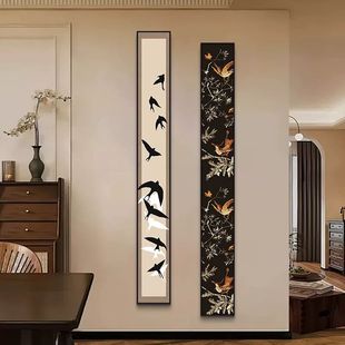 法式中古风挂画玄关墙面装饰欣天彩金框抽象窄长条画作