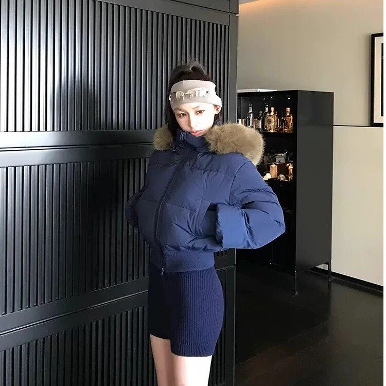 大毛领连帽韩版加厚棉服收腰显瘦小个子保暖短款棉衣潮外套面包服