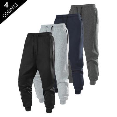 Men's Winter Warm Fleece Sports Pants with Zippered Pockets