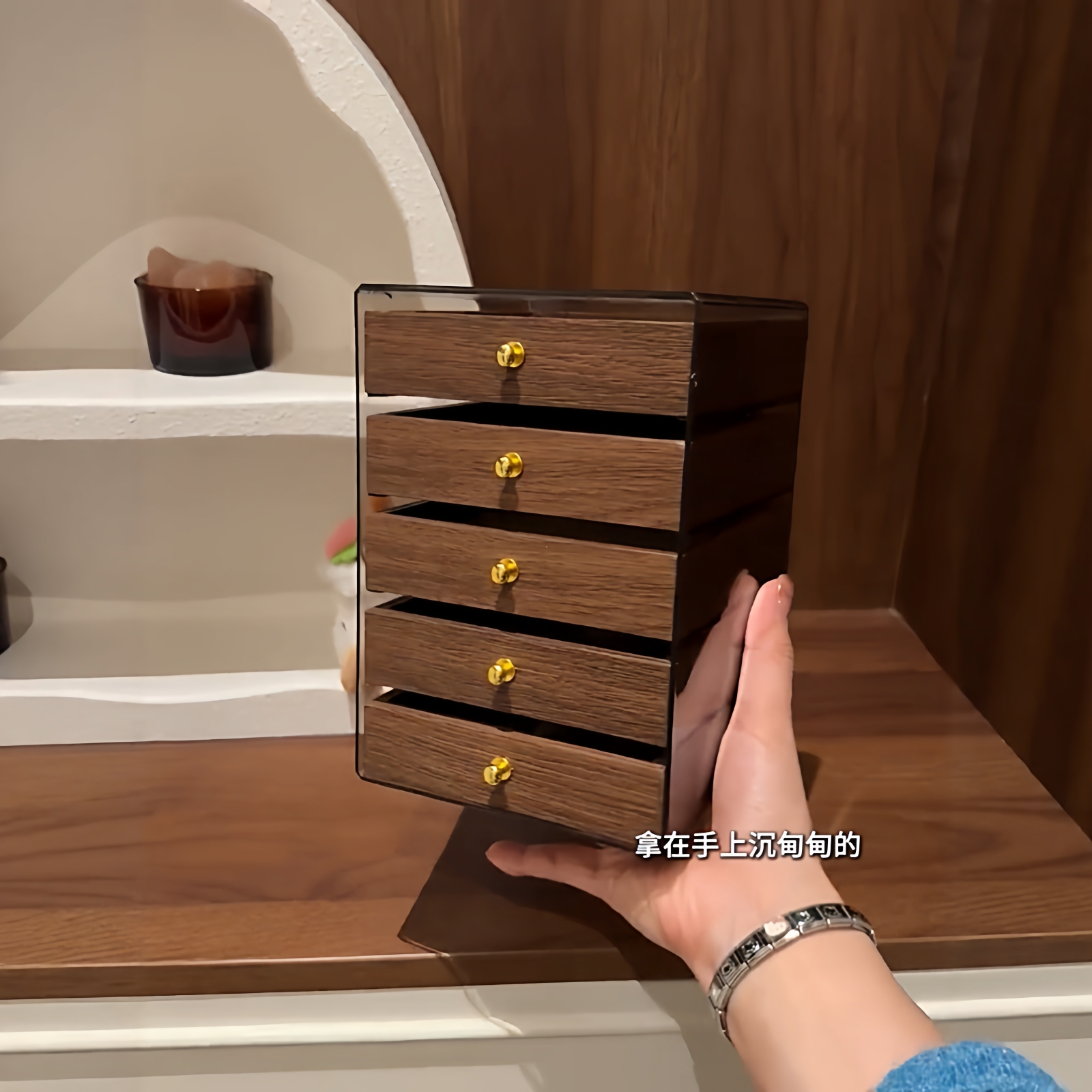 胡桃木首饰收纳盒多层分格梳妆台大容量戒指项链整理盒防尘置物盒