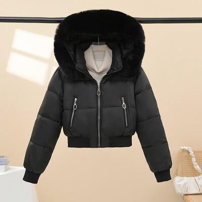 Designed Hooded Fur Collar Cotton Jacket for Women Winter