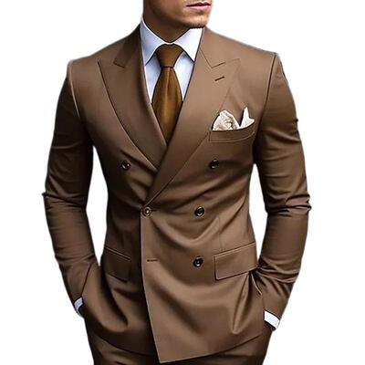 High Quality Brown Men's Suits Double Breasted Bespoke