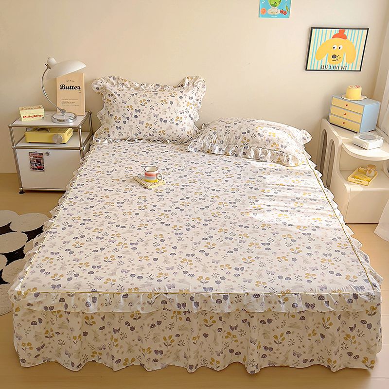 盖床上的防尘罩ins公主风水洗棉床裙单件四季通用韩版花边三件套