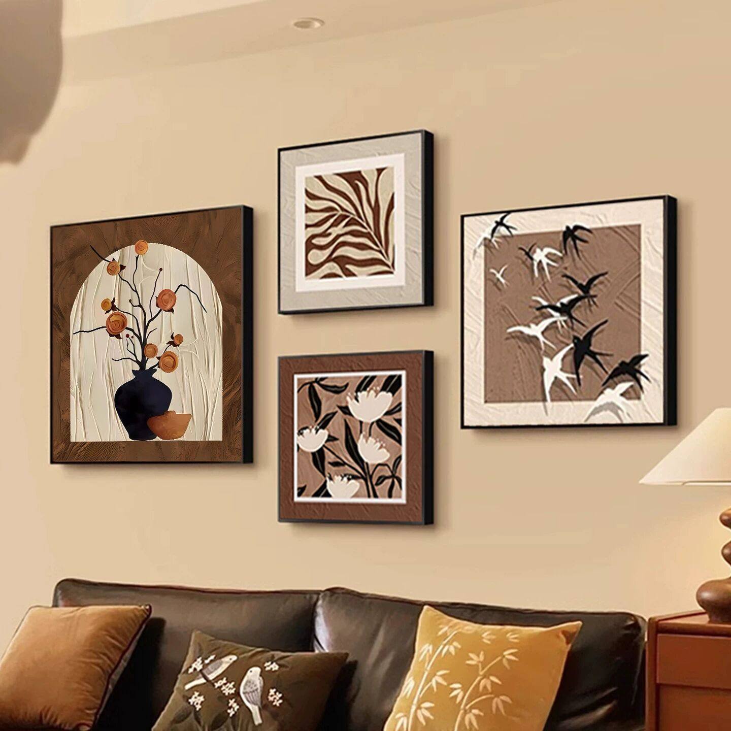 高级感中古风客厅装饰画沙发背景墙抽象艺术壁画法式复古组合挂画,家居饰品,现代装饰画,淘宝优惠券,粉丝福利购,淘宝优惠卷