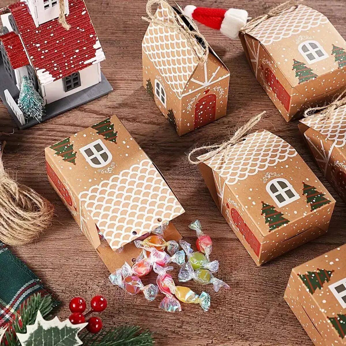 12/50pcs Pack Christmas Gingerbread House Party Favor Boxes